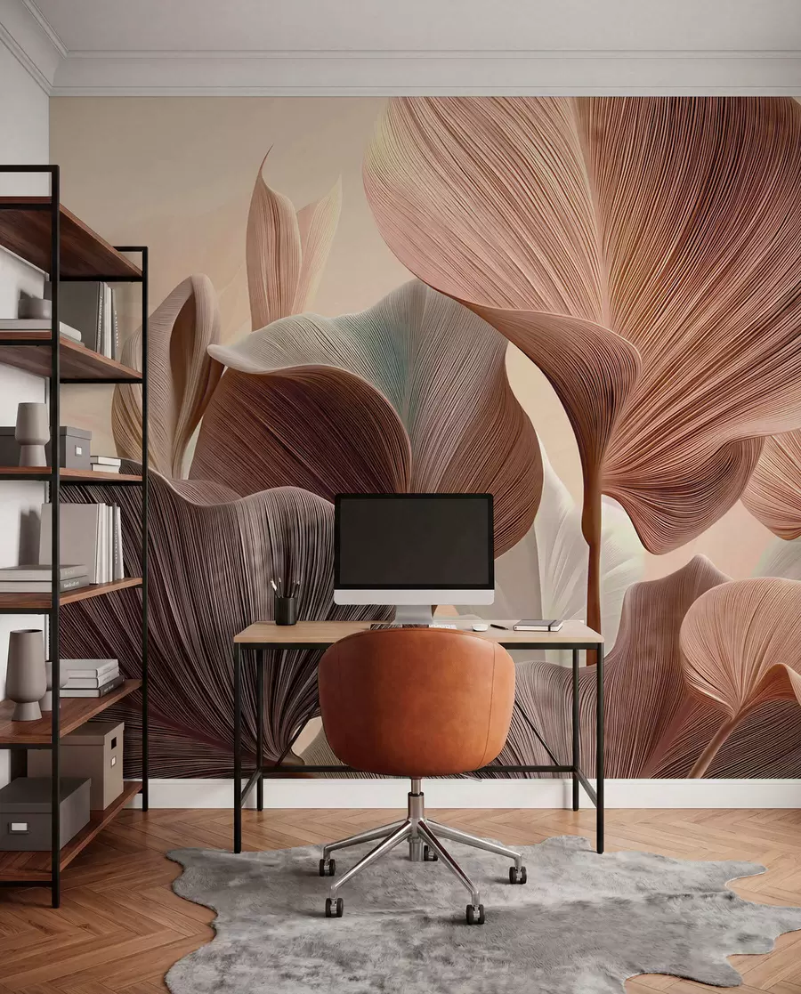murales de pared Hojas elegantes en cálidos tonos beige w04549v1