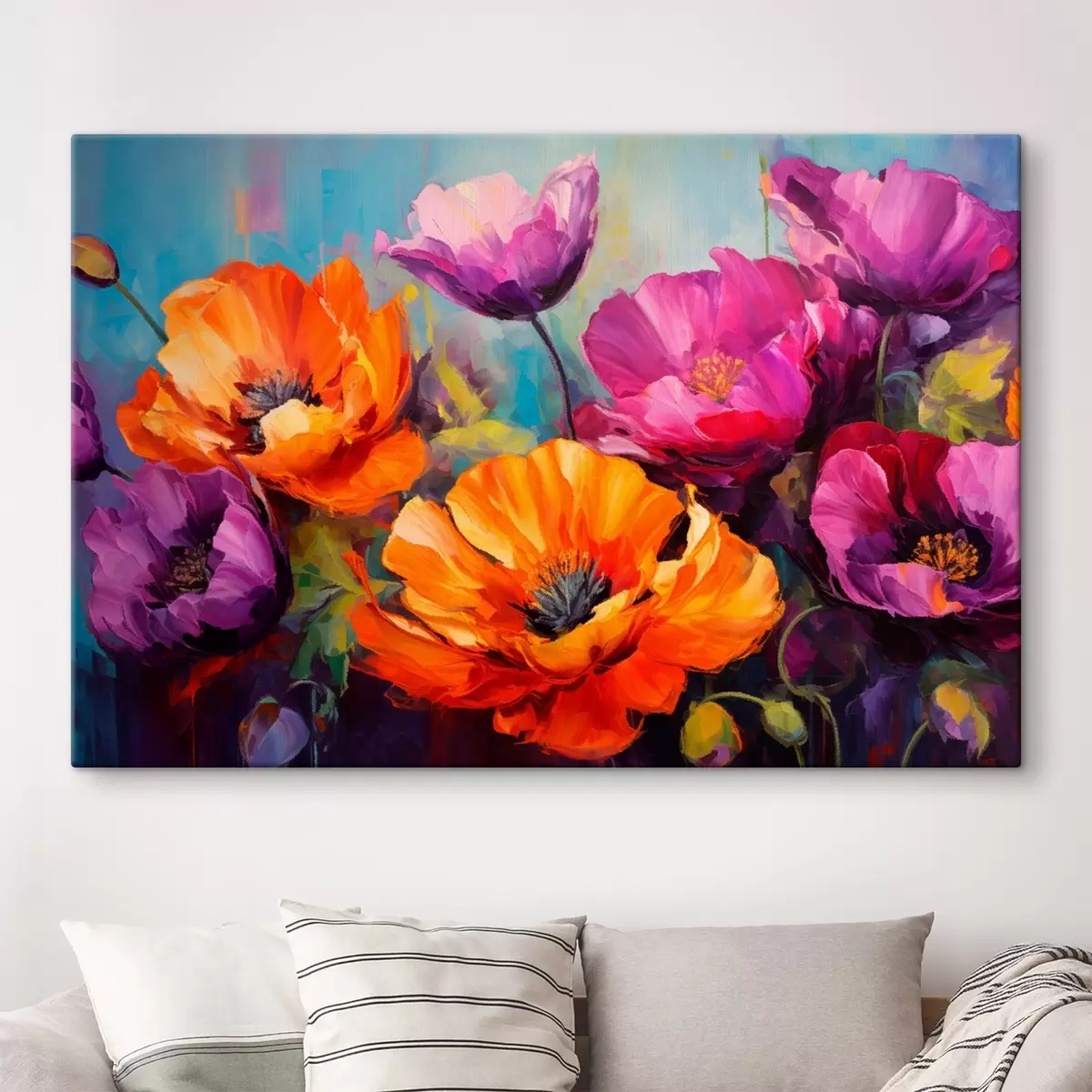 murales de pared Amapolas brillantes en tonos morados y naranjas s45804