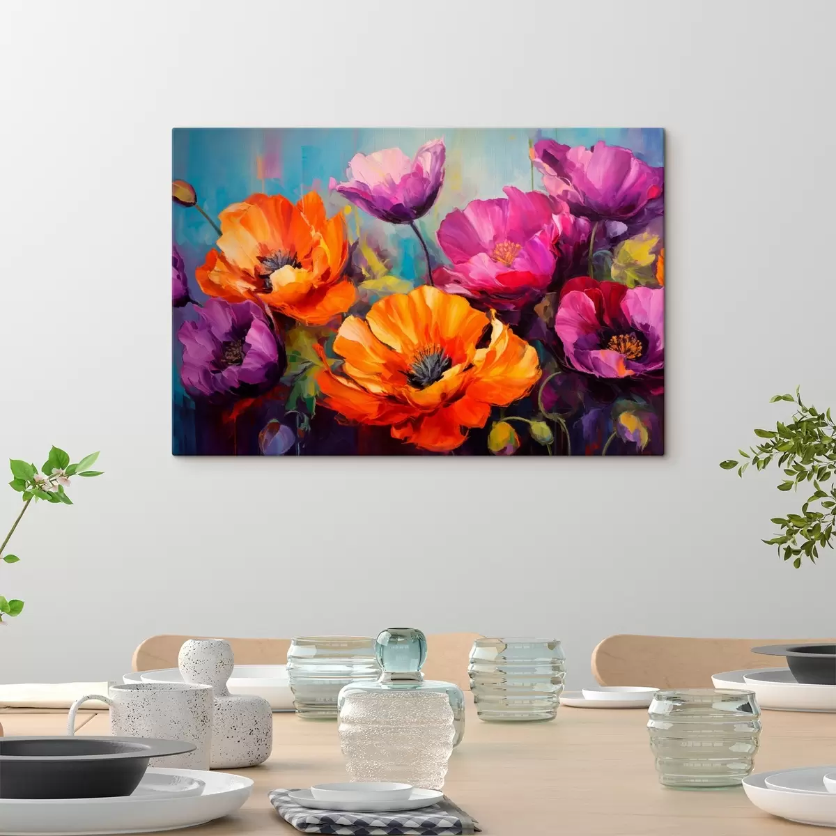 murales de pared Amapolas brillantes en tonos morados y naranjas s45804