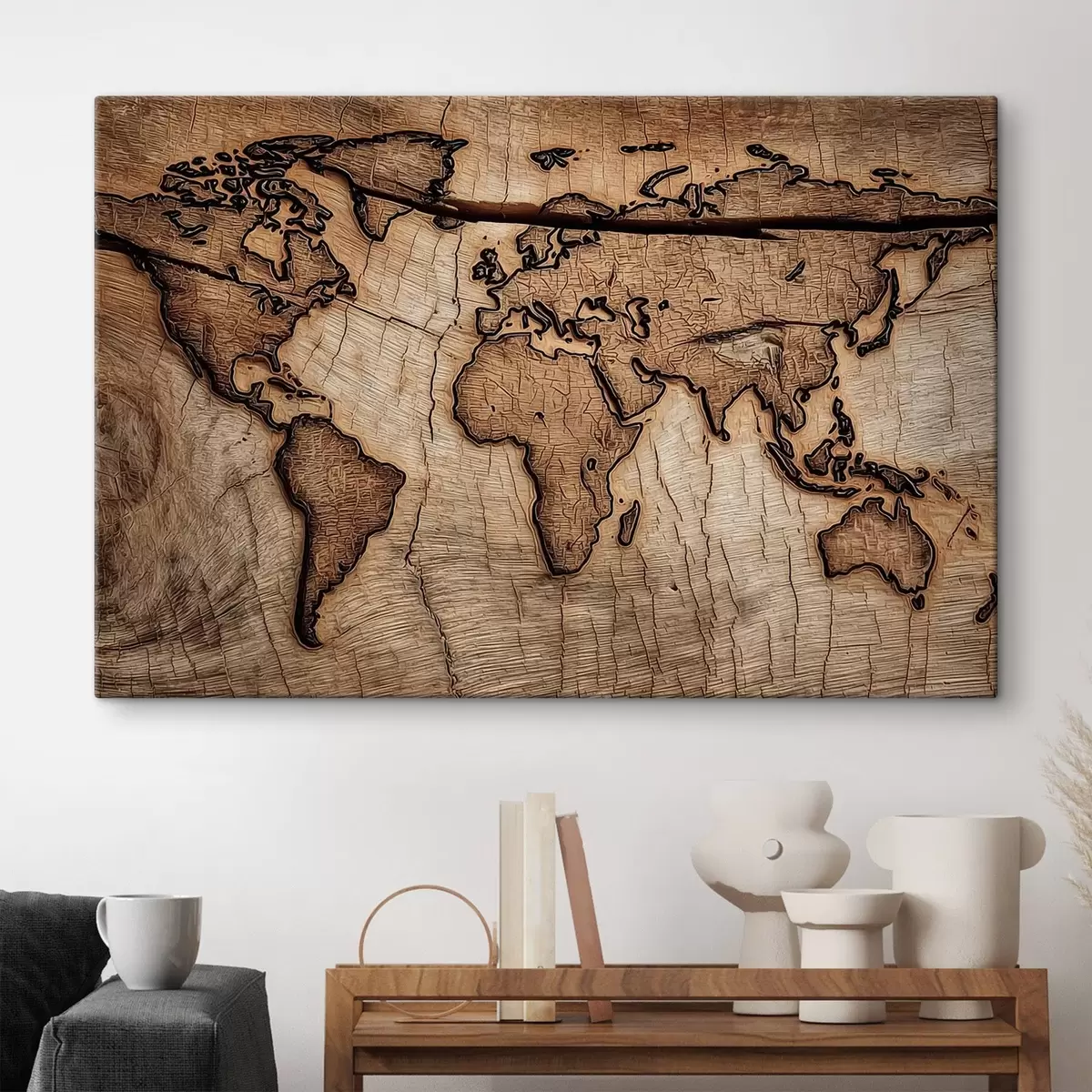 murales de pared Mapa del mundo grabado en madera s45805