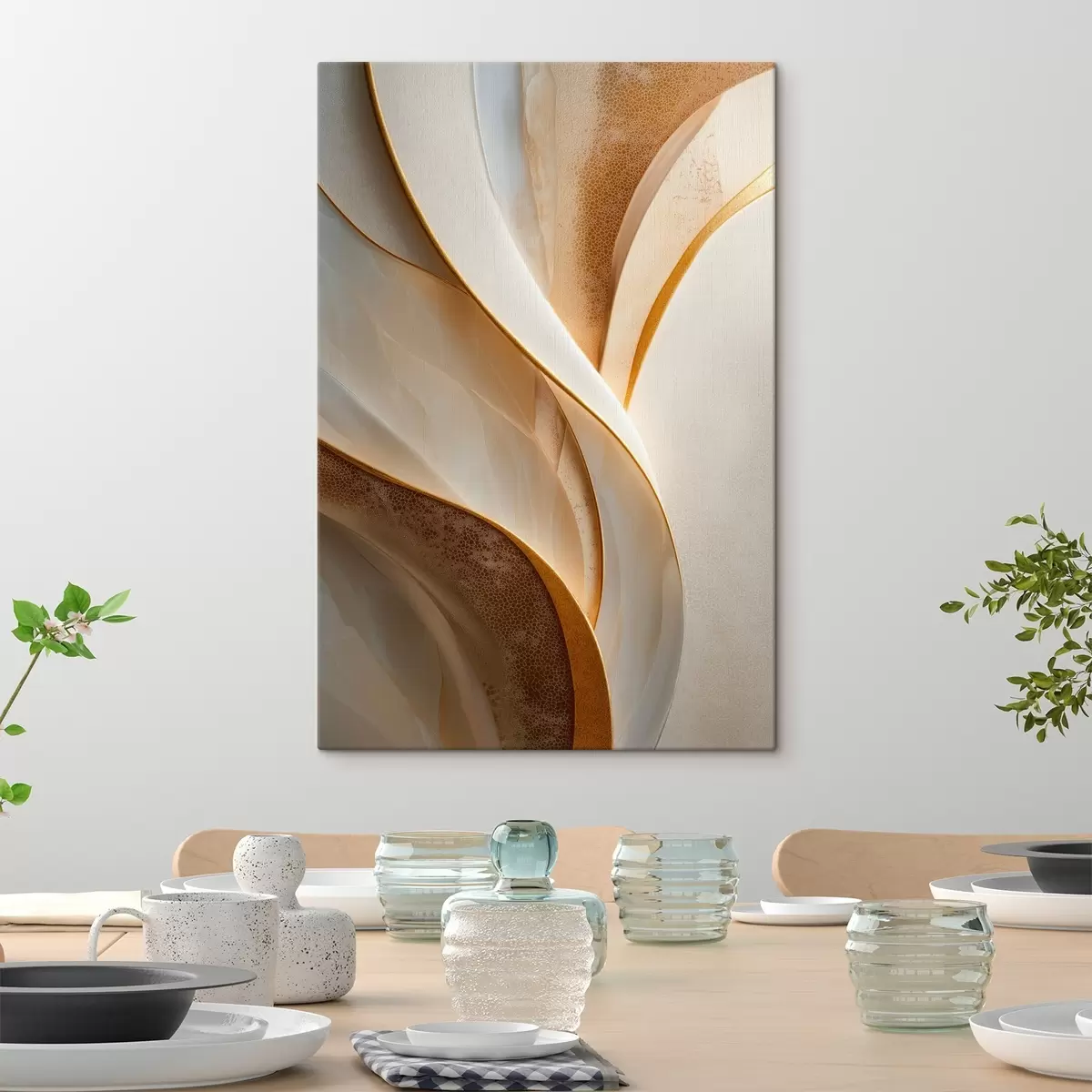 murales de pared Curvas abstractas con detalles en amarillo anaranjado y beige s45807