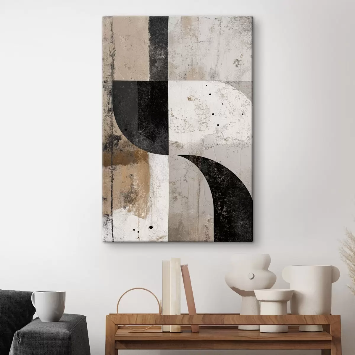 murales de pared Formas geométricas en tonos beige y negro s45811