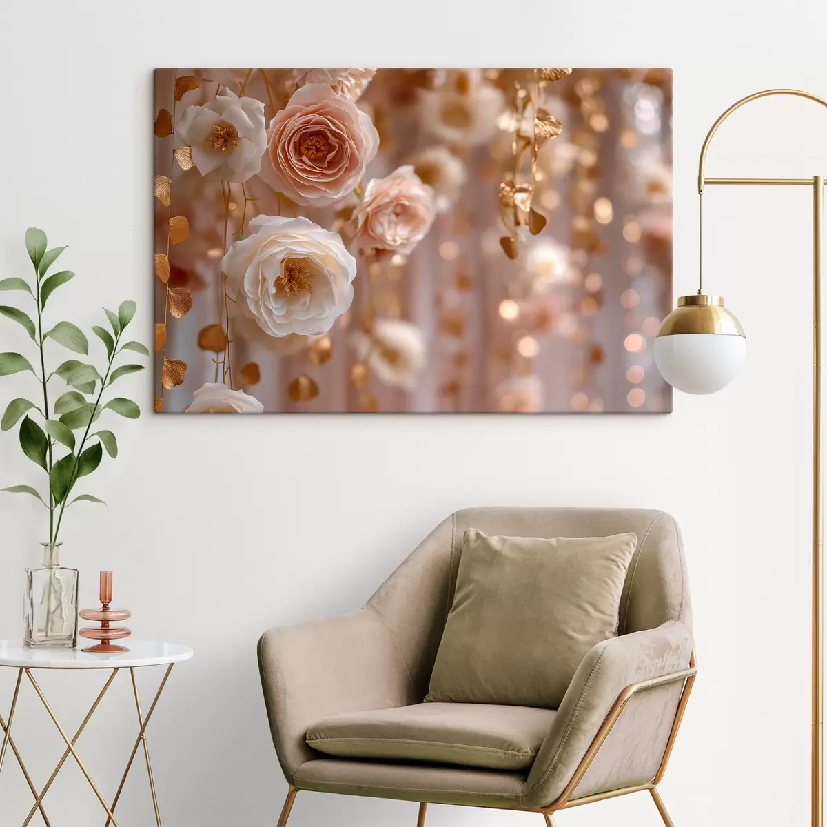 murales de pared Rosas color crema con detalles dorados s45824