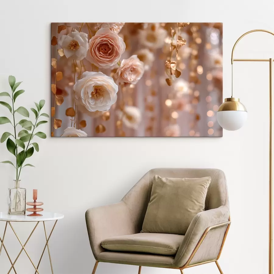 murales de pared Rosas color crema con detalles dorados s45824