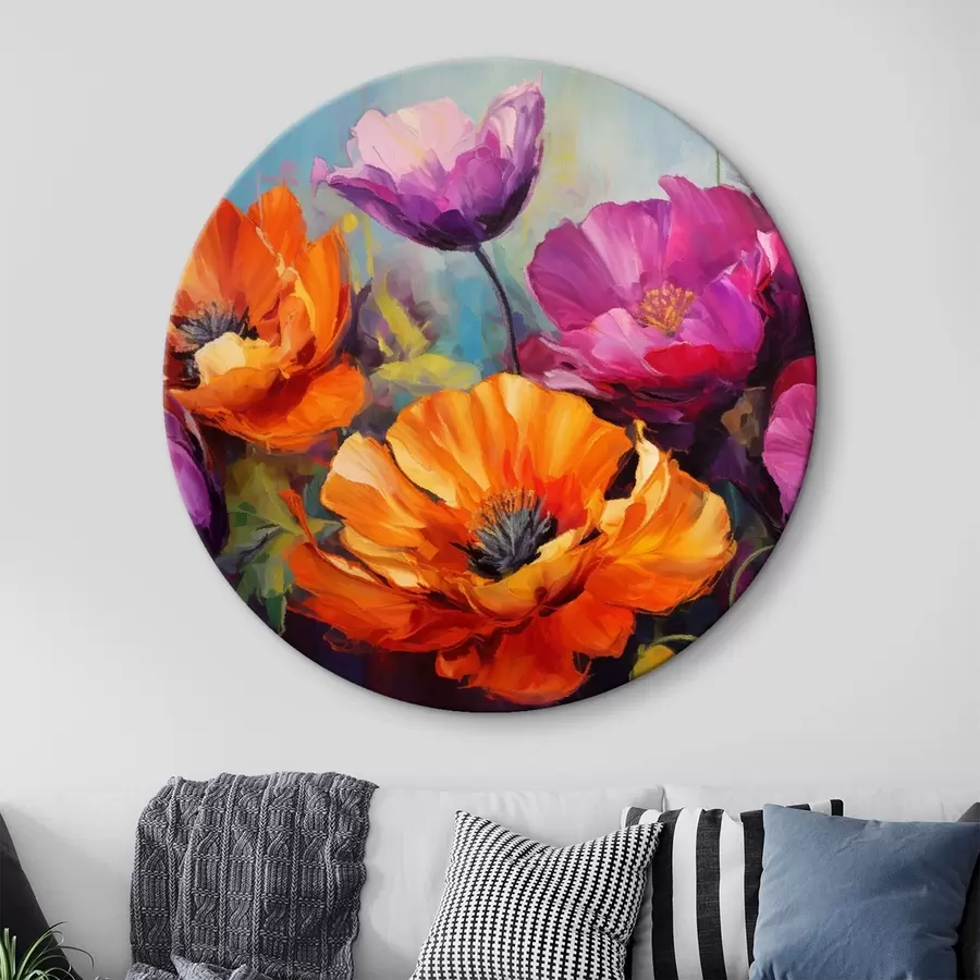 murales de pared Amapolas brillantes en tonos morados y naranjas r45804