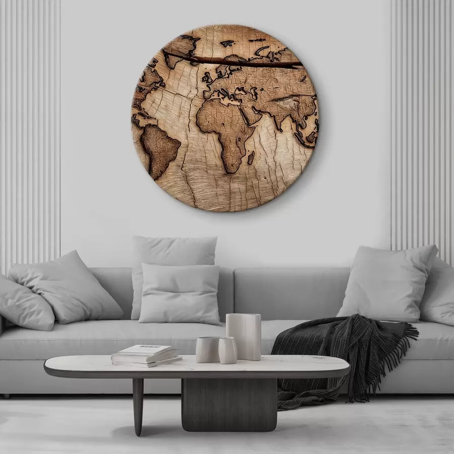 murales de pared Mapa del mundo grabado en madera r45805