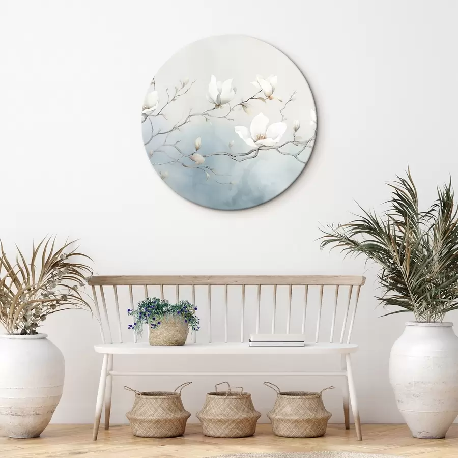 murales de pared Ramas de magnolia con flores blancas sobre un delicado fondo r45806