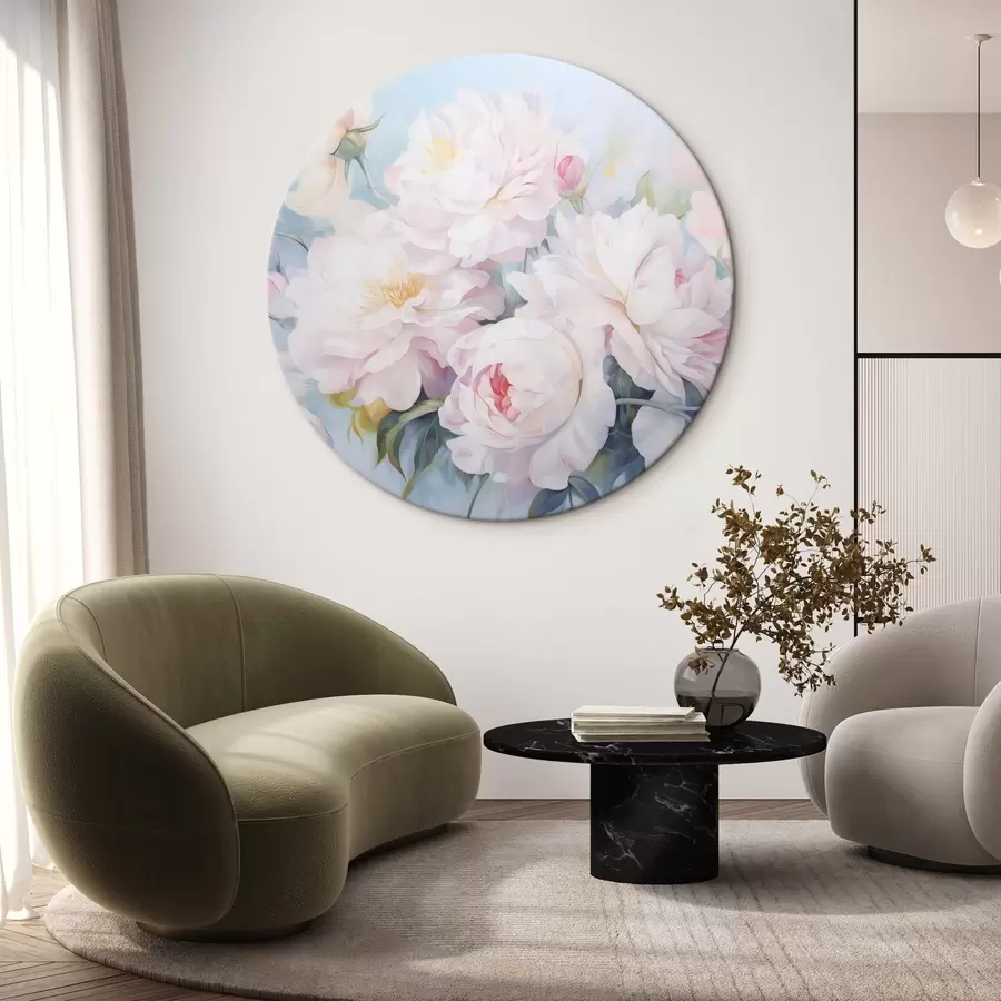 murales de pared Delicadas peonías rosas sobre un fondo azul cielo r45813