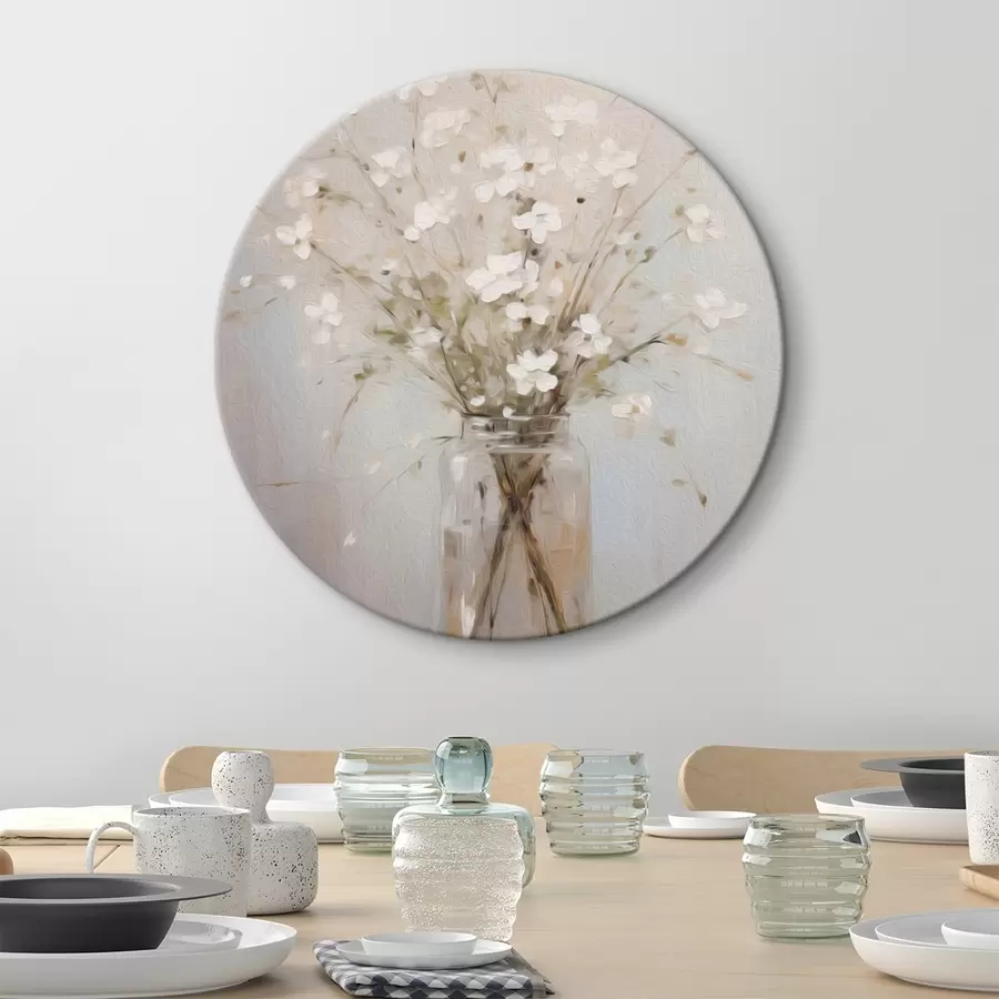 murales de pared Un ramo de flores blancas en un jarrón de cristal transparente r45814