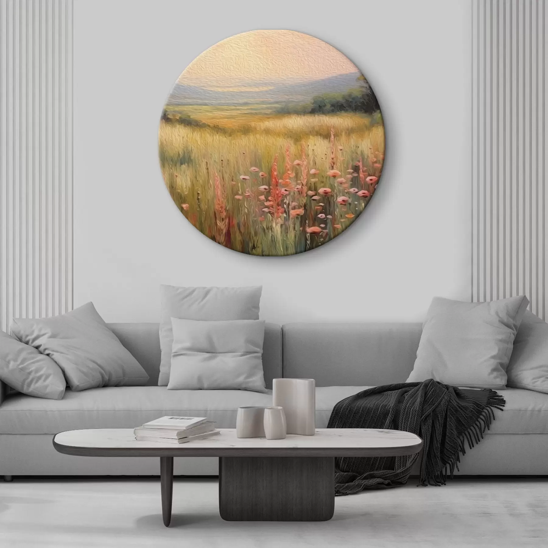 murales de pared Paisaje campestre con flores al atardecer r45818