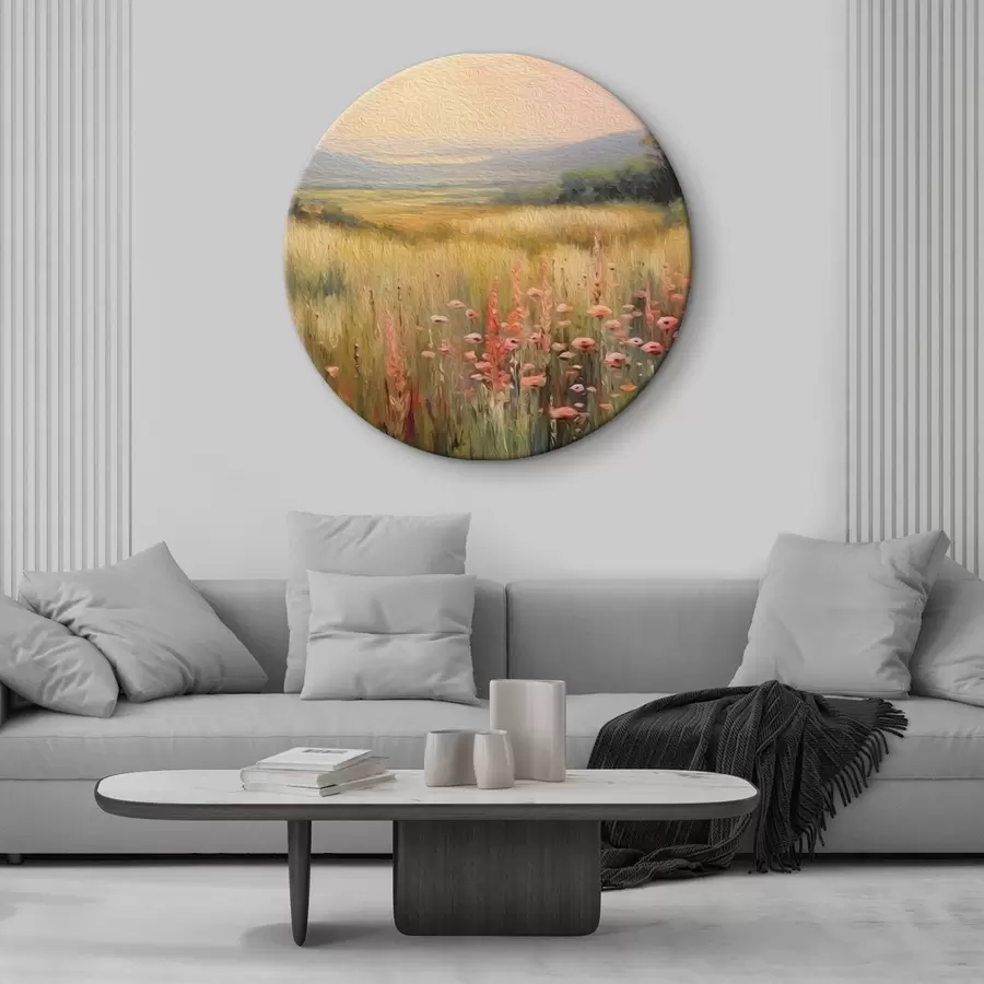 murales de pared Paisaje campestre con flores al atardecer r45818
