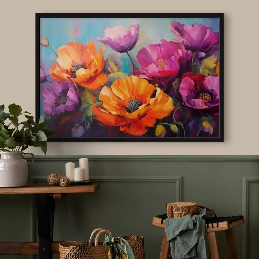 murales de pared Amapolas brillantes en tonos morados y naranjas f45804