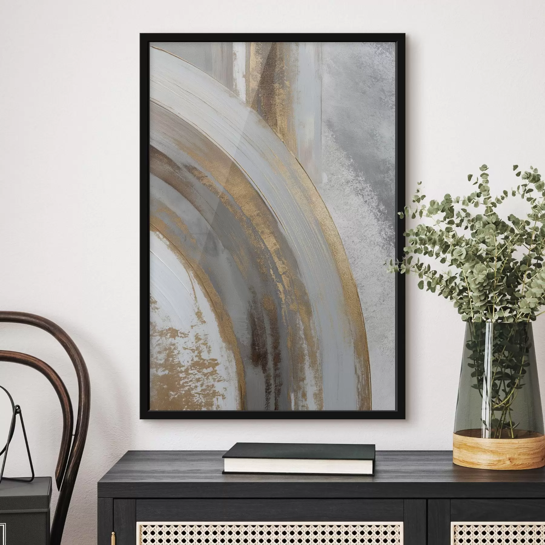 murales de pared Semicírculos abstractos grises y amarillos f45809