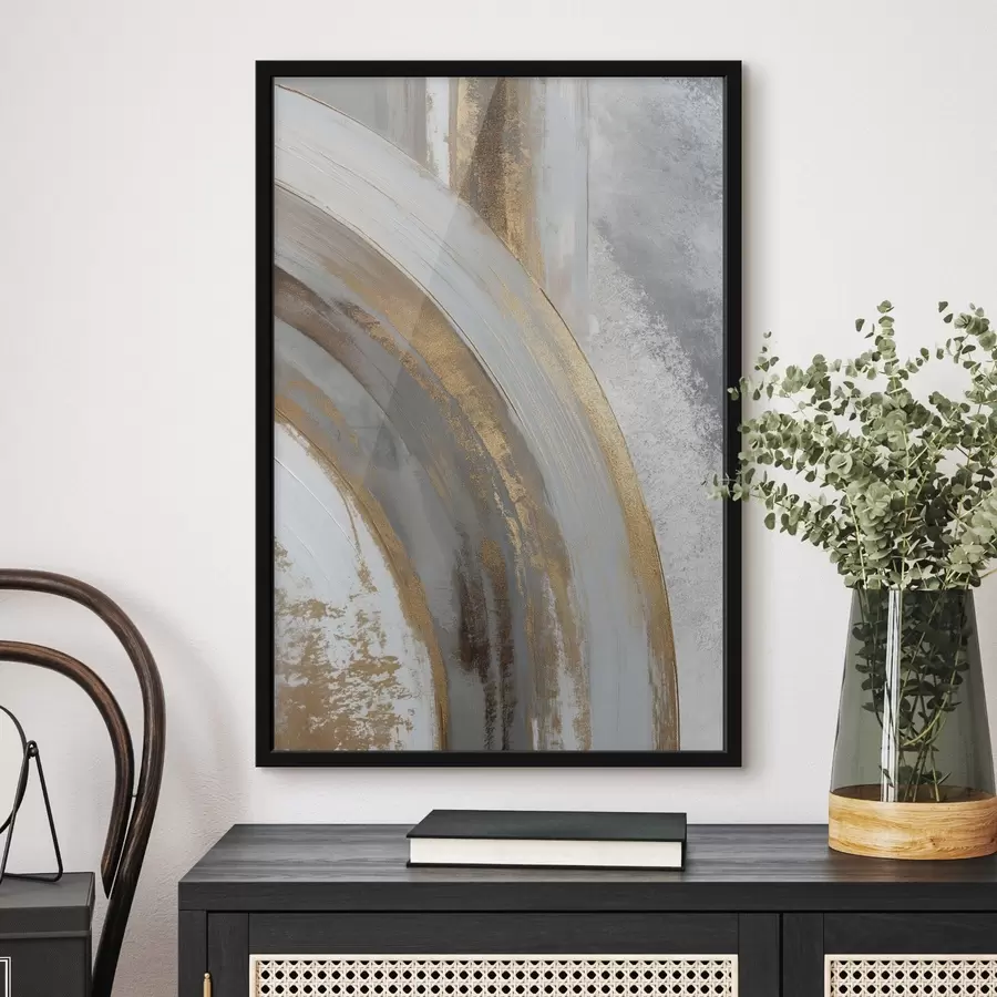 murales de pared Semicírculos abstractos grises y amarillos f45809