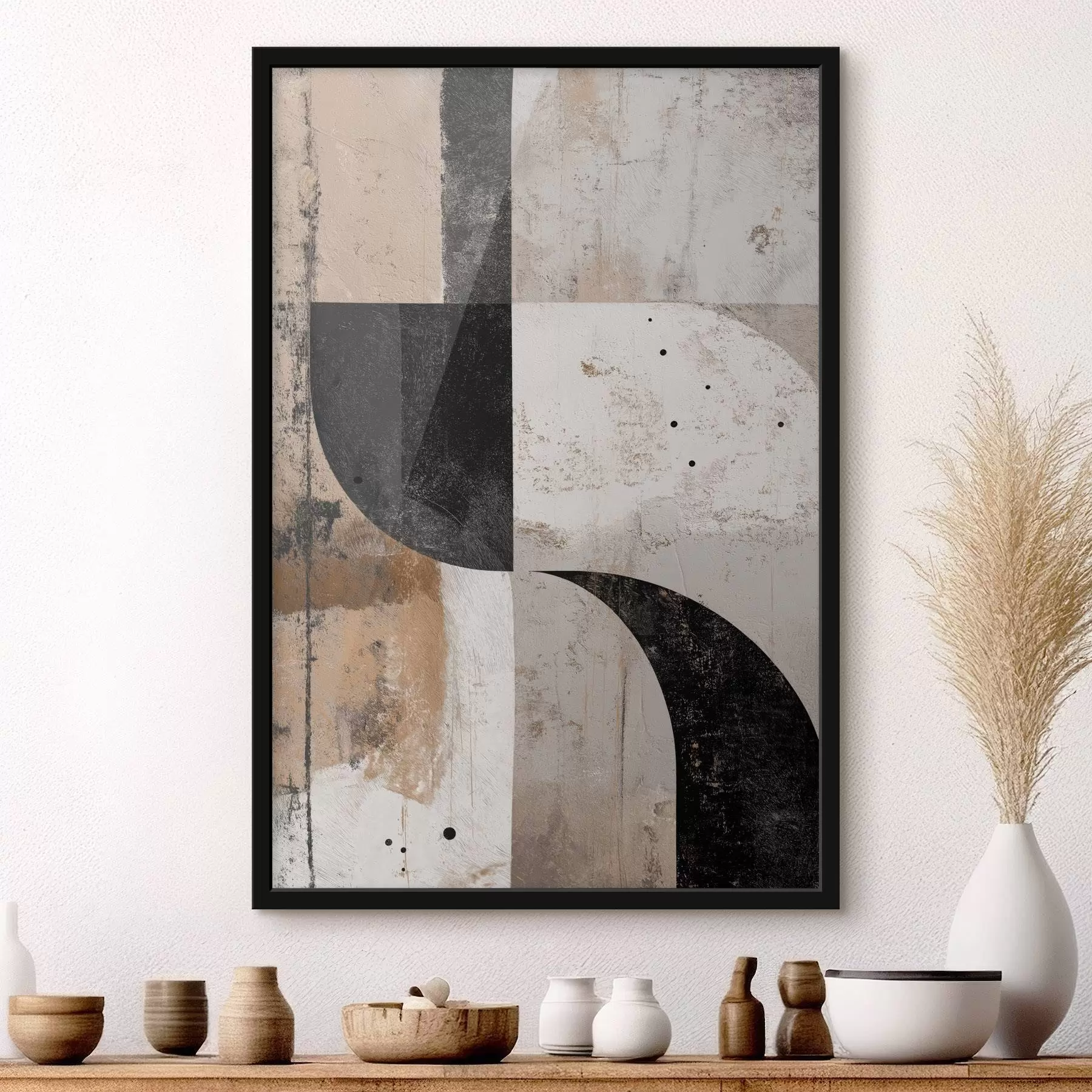 murales de pared Formas geométricas en tonos beige y negro f45811