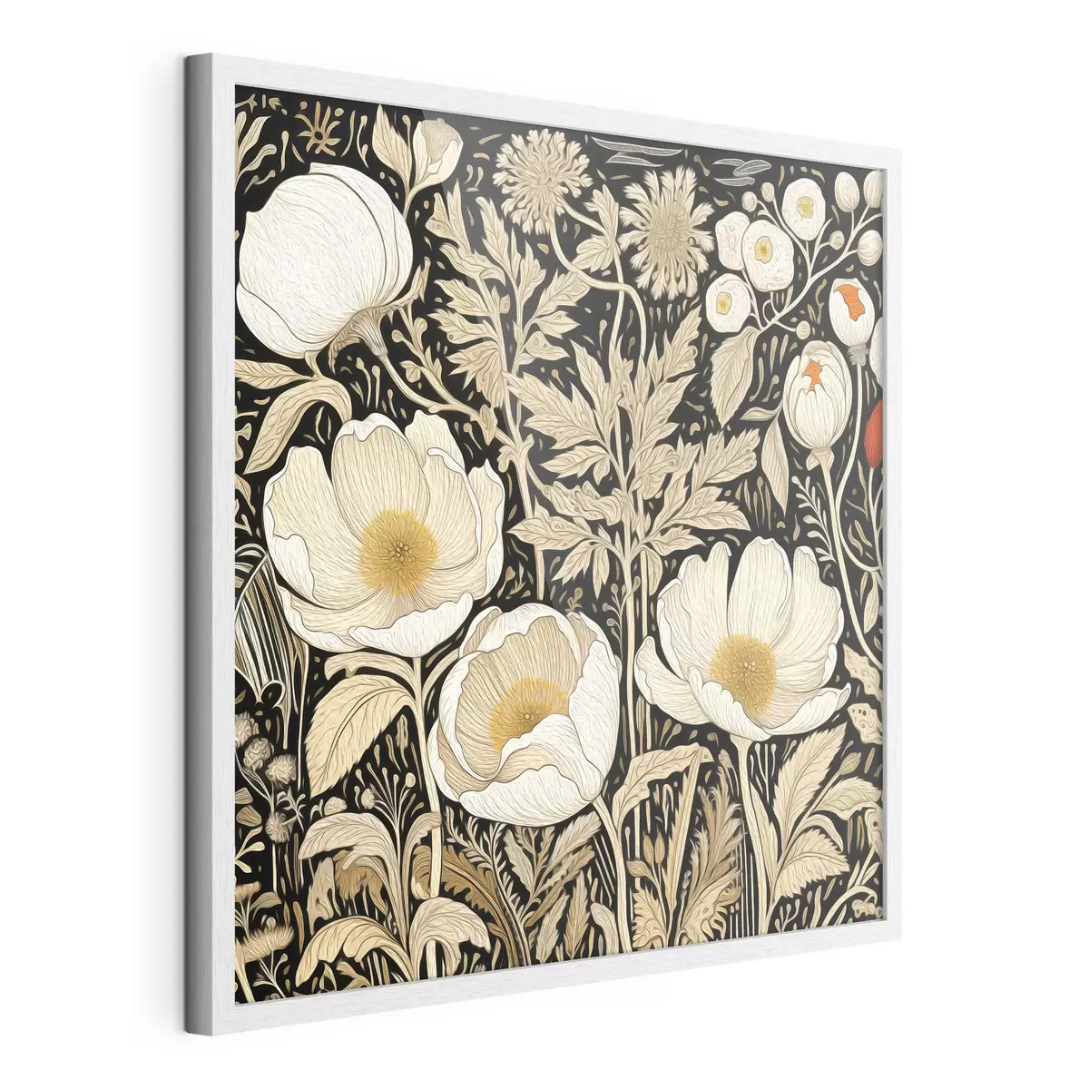 Poster Flores y hierbas color crema sobre fondo negro f45816