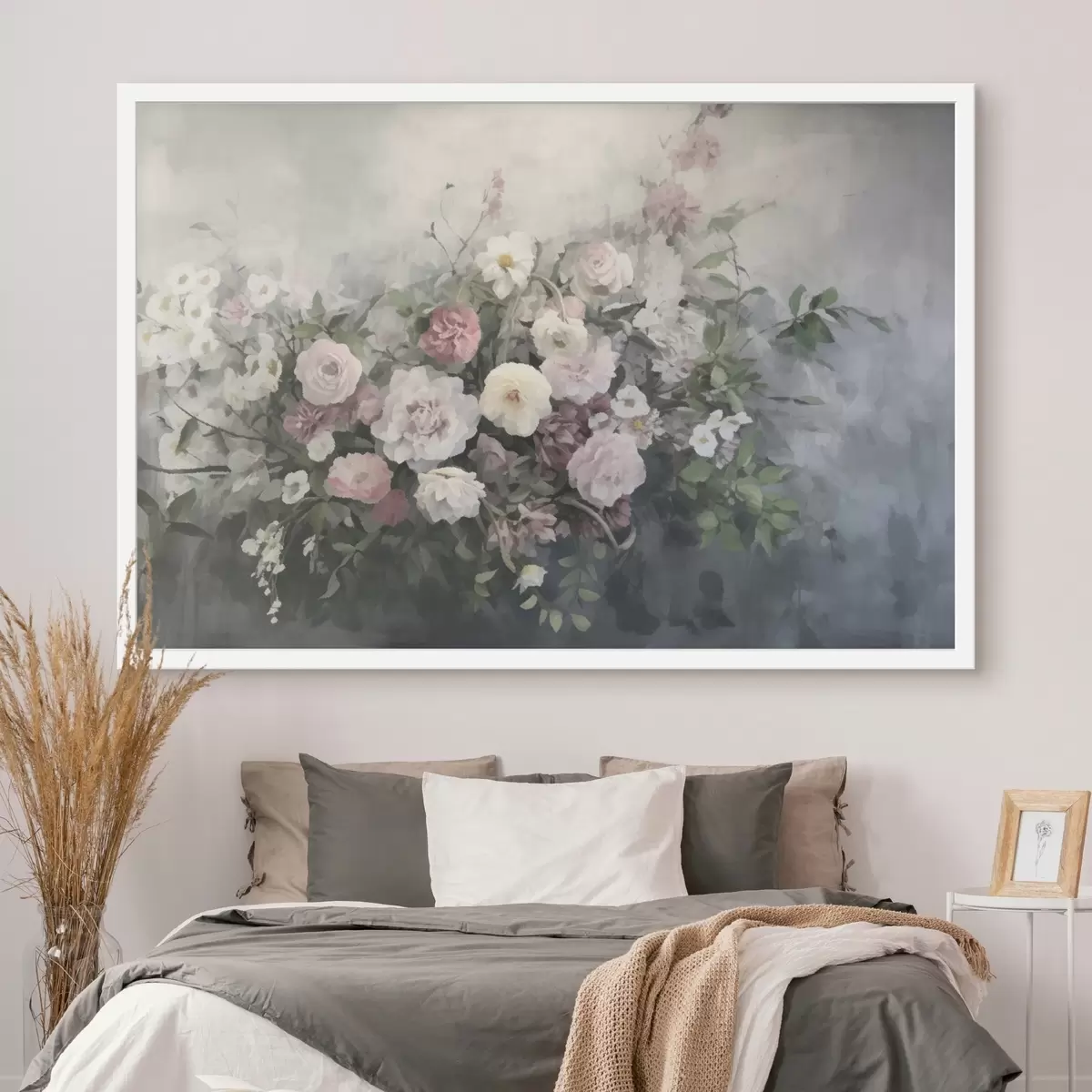 Poster Un romántico ramo de flores rosas y blancas f45817