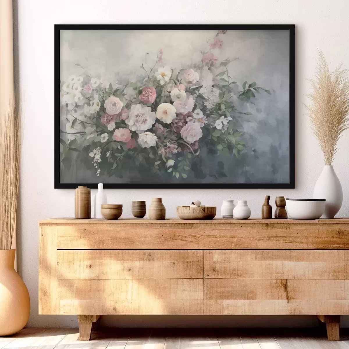 Poster Un romántico ramo de flores rosas y blancas f45817