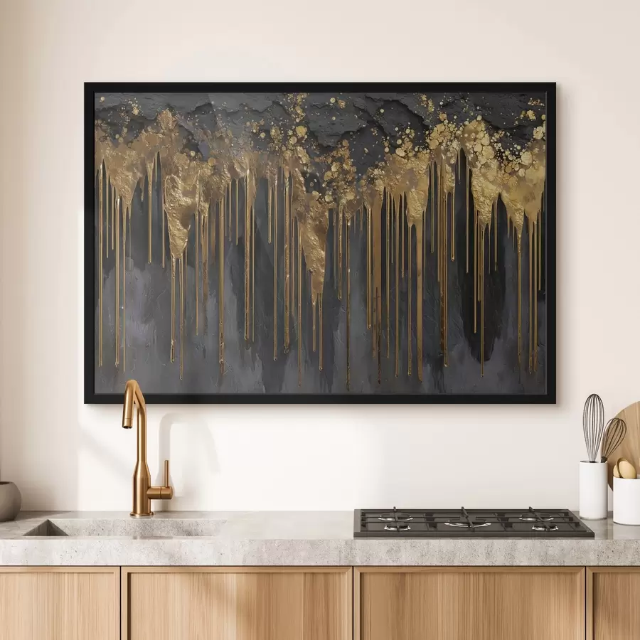 murales de pared Corrientes doradas abstractas sobre un fondo oscuro f45823