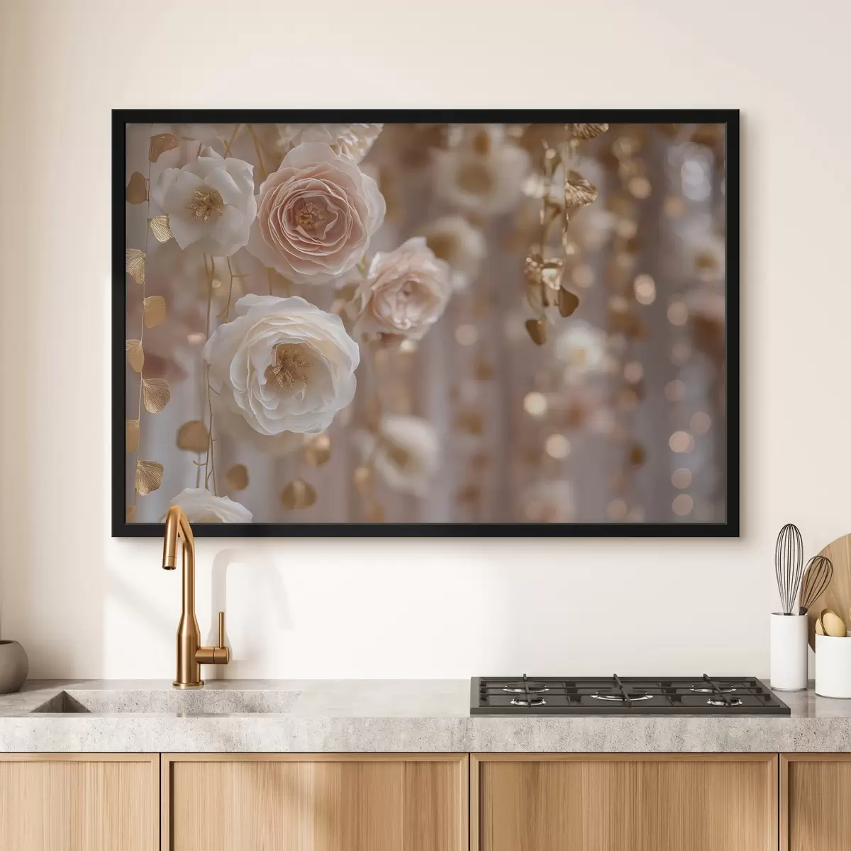 Poster Rosas color crema con detalles dorados f45824