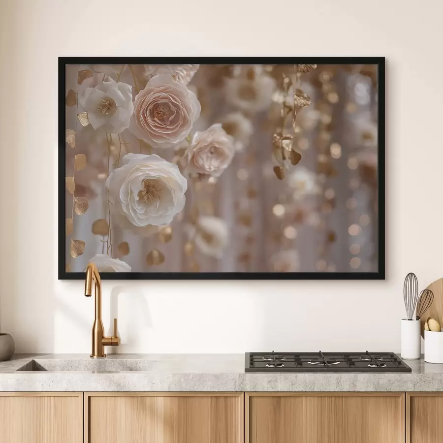 murales de pared Rosas color crema con detalles dorados f45824