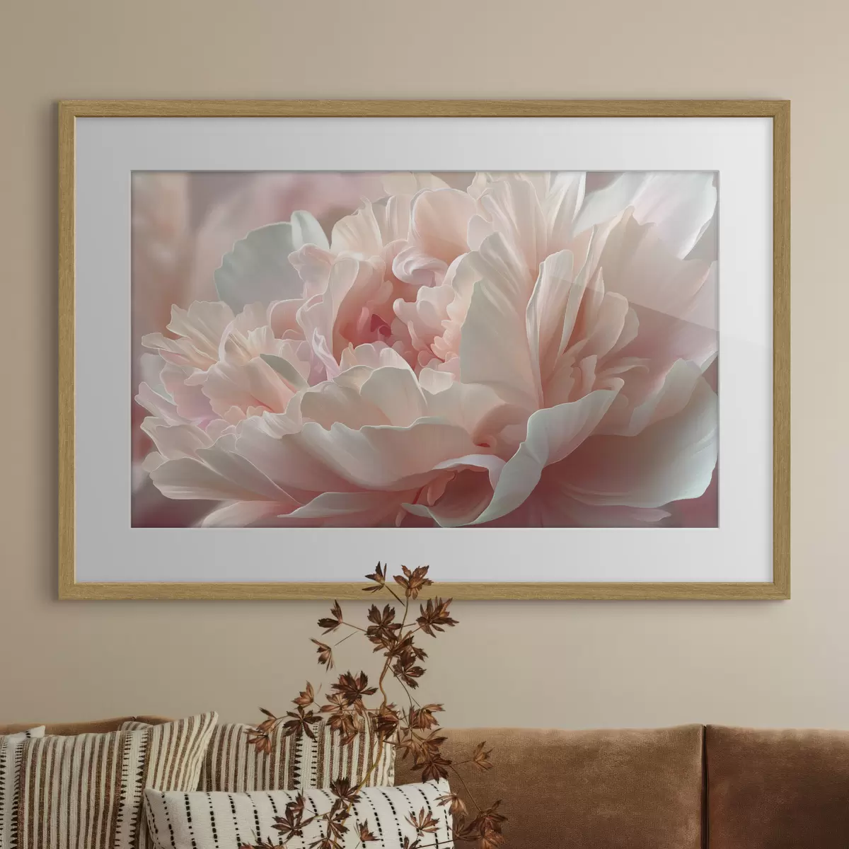 Poster Peonía en flor en tonos rosa y beige f45825