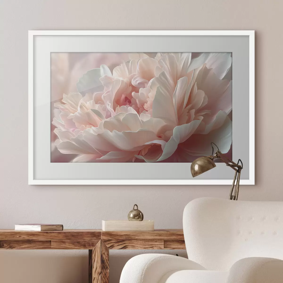 Poster Peonía en flor en tonos rosa y beige f45825