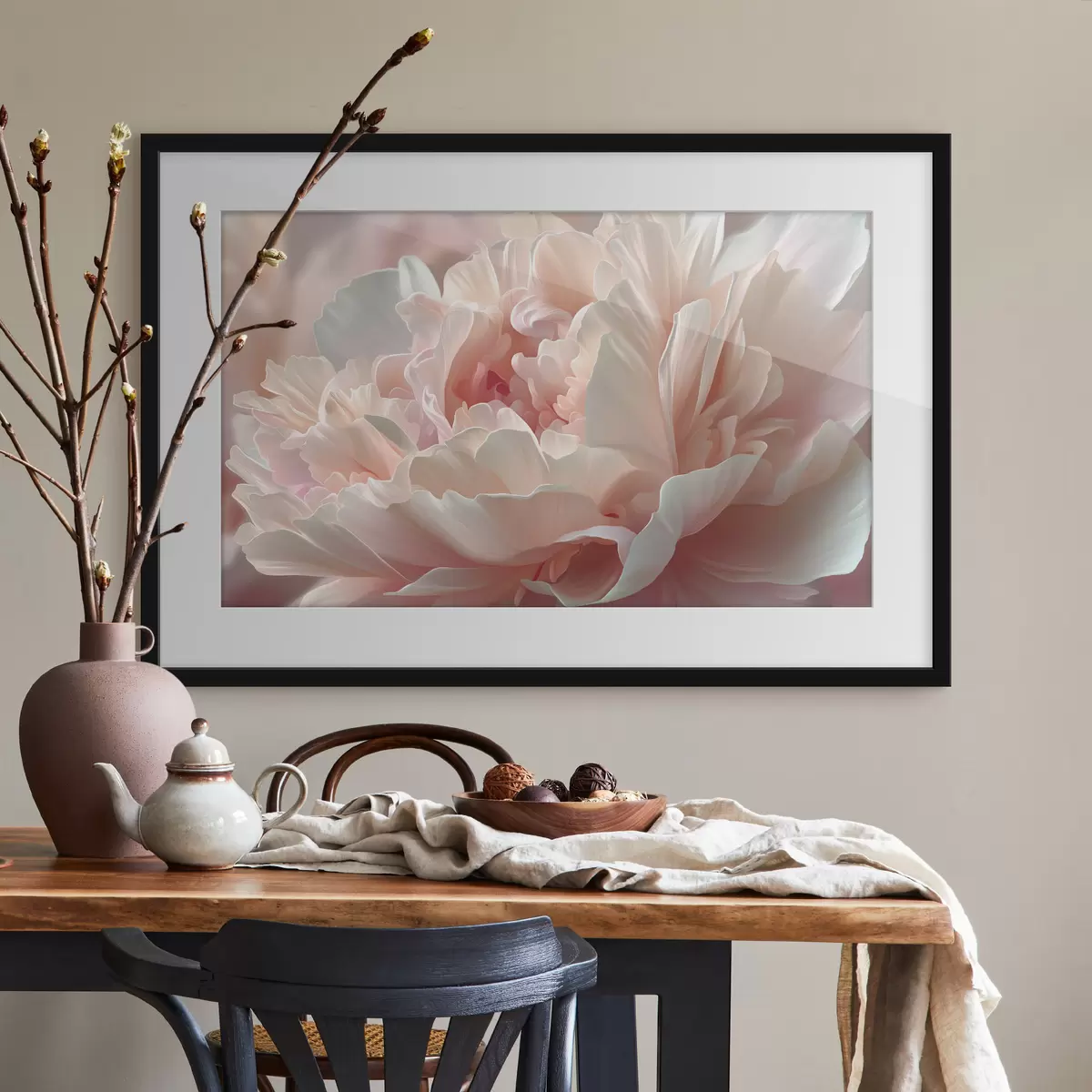 Poster Peonía en flor en tonos rosa y beige f45825