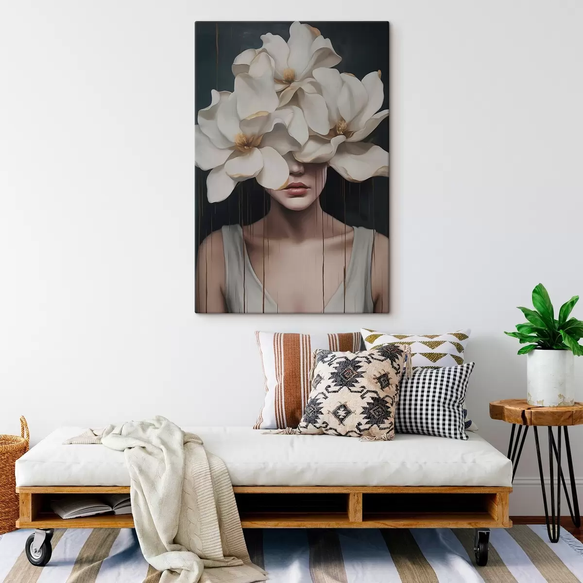murales de pared Mujer con flores blancas en la cabeza s45843