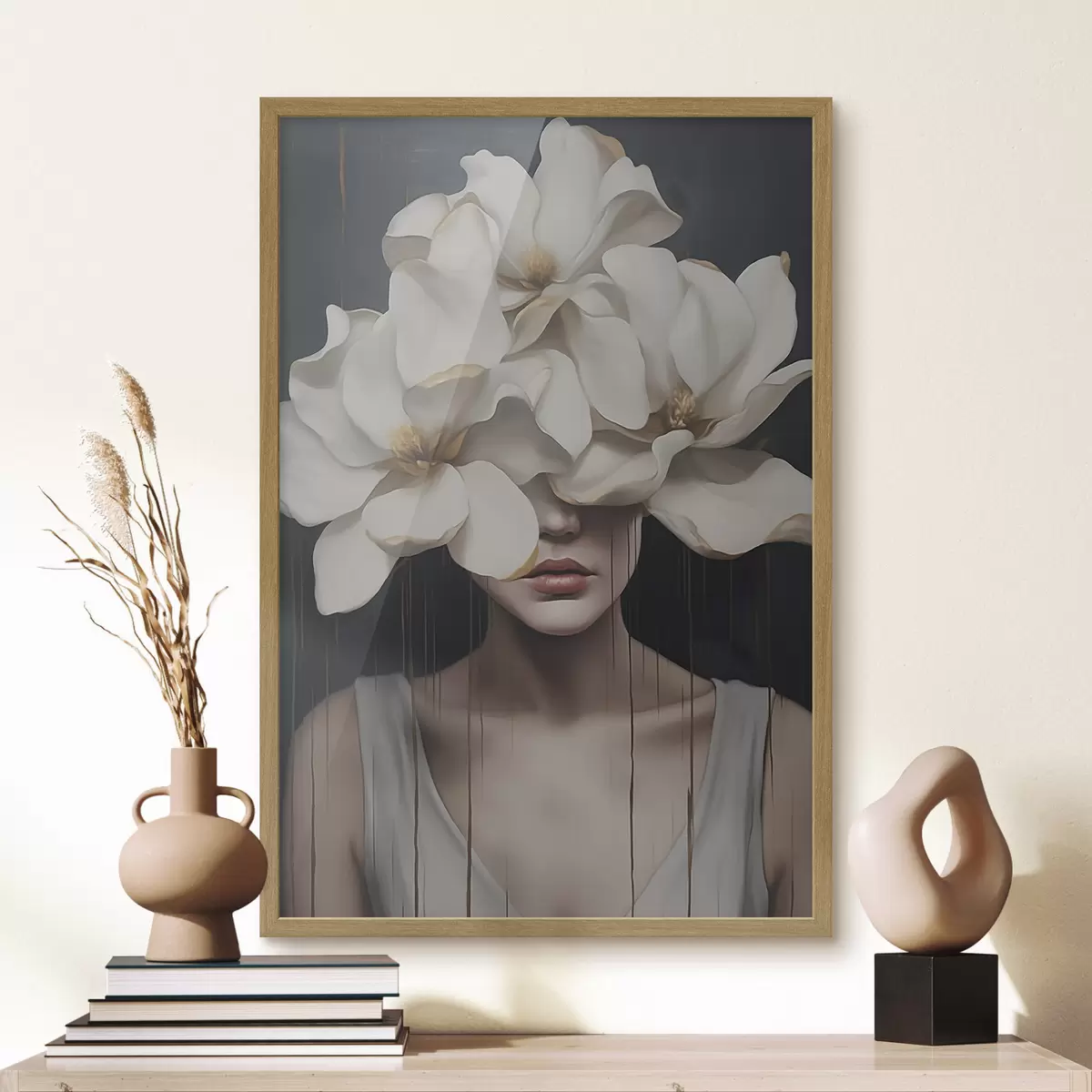 Poster Mujer con flores blancas en la cabeza f45843