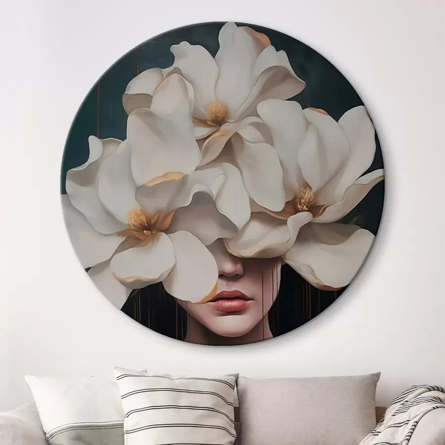 murales de pared Mujer con flores blancas en la cabeza r45843