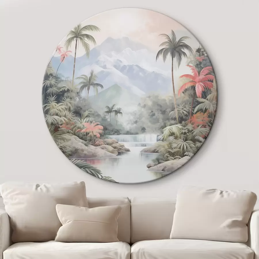 murales de pared Río en bosque tropical frente a las montañas r45913