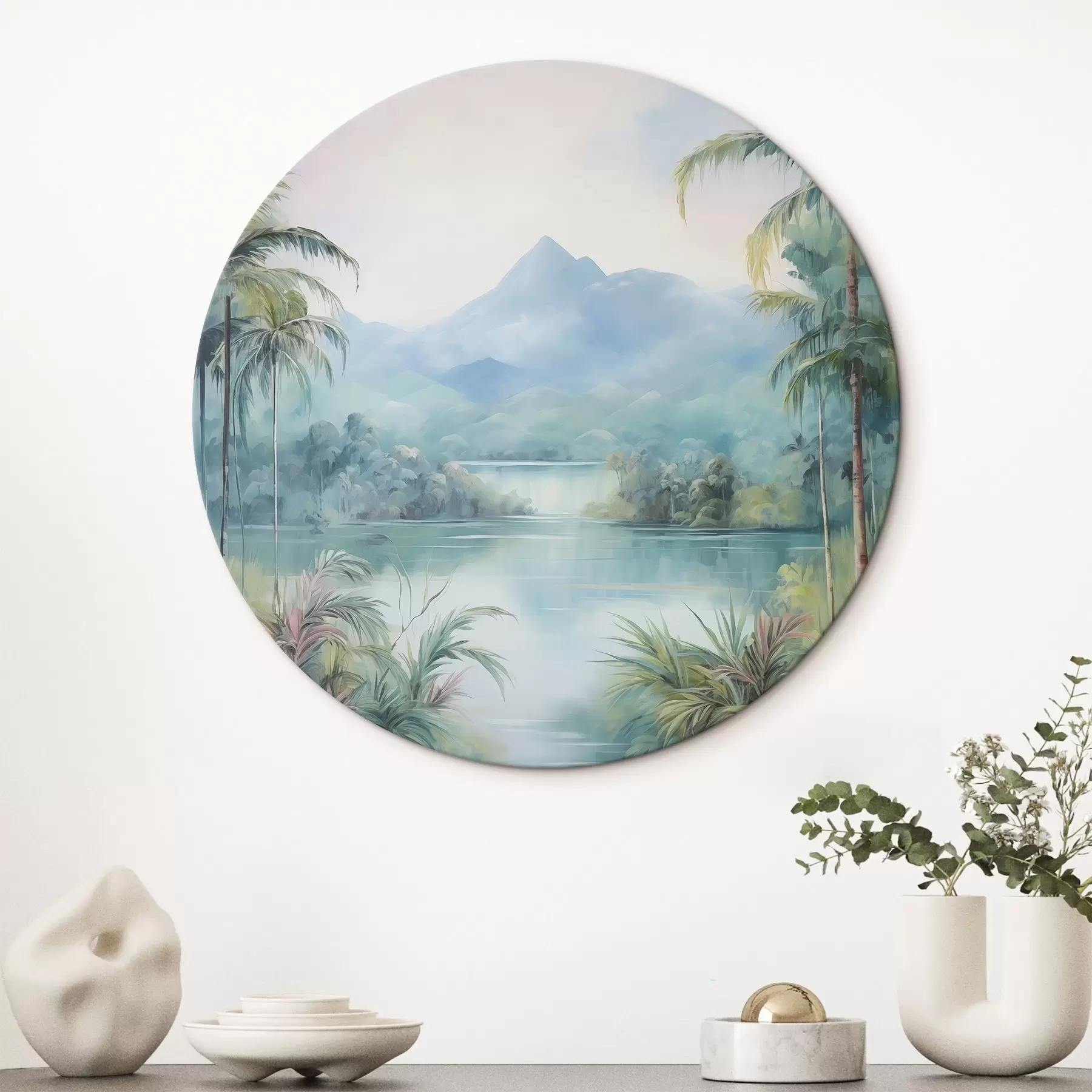 murales de pared Río en la selva frente a la montaña r45912