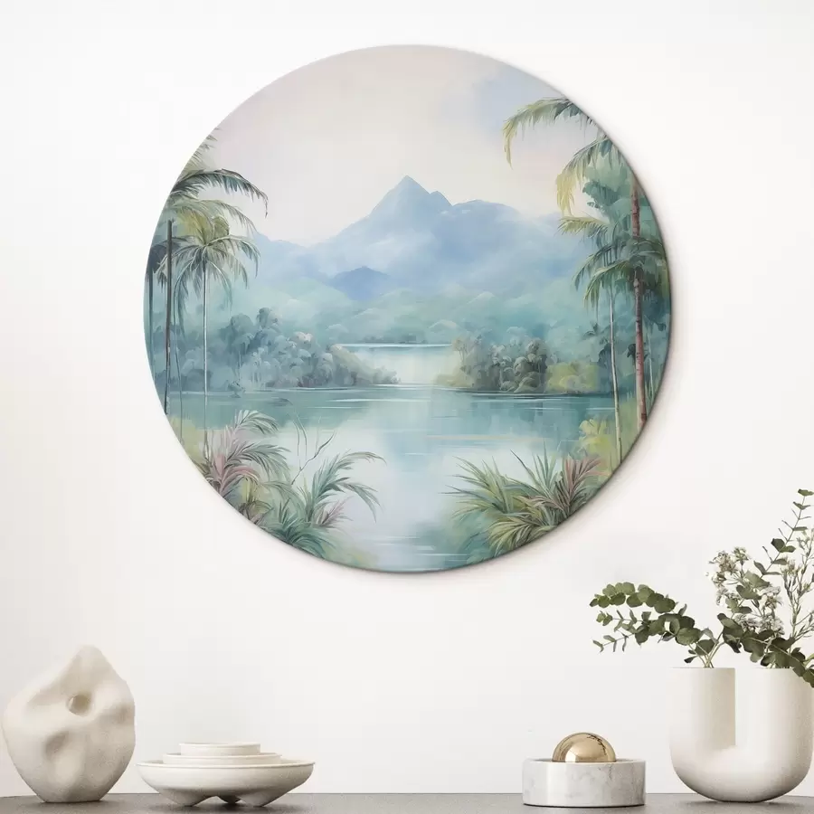 murales de pared Río en la selva frente a la montaña r45912