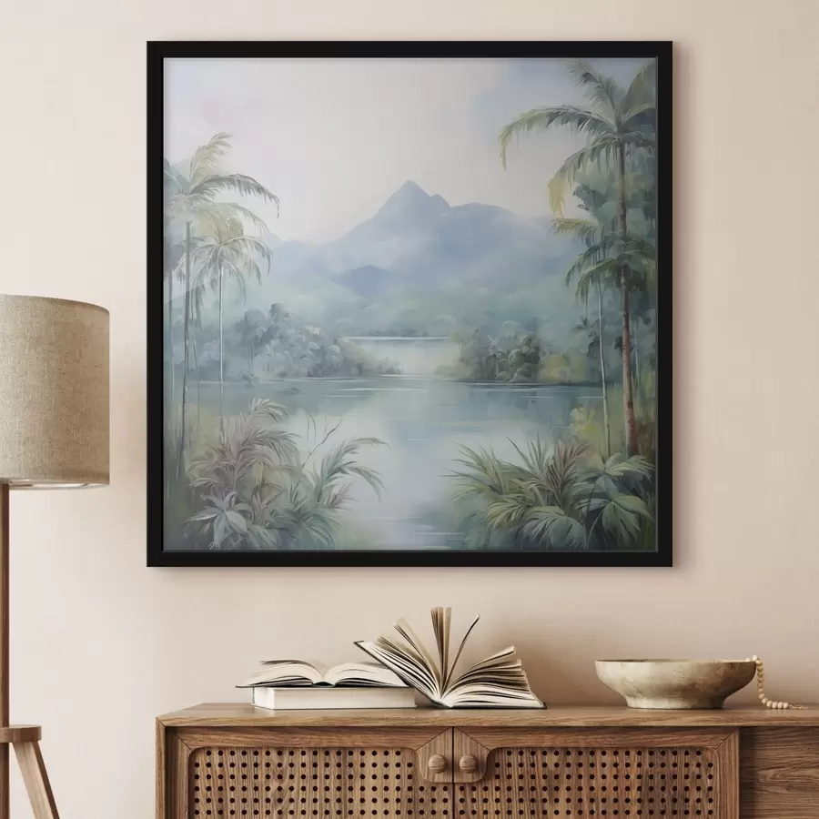 murales de pared Río en la selva frente a la montaña f45912