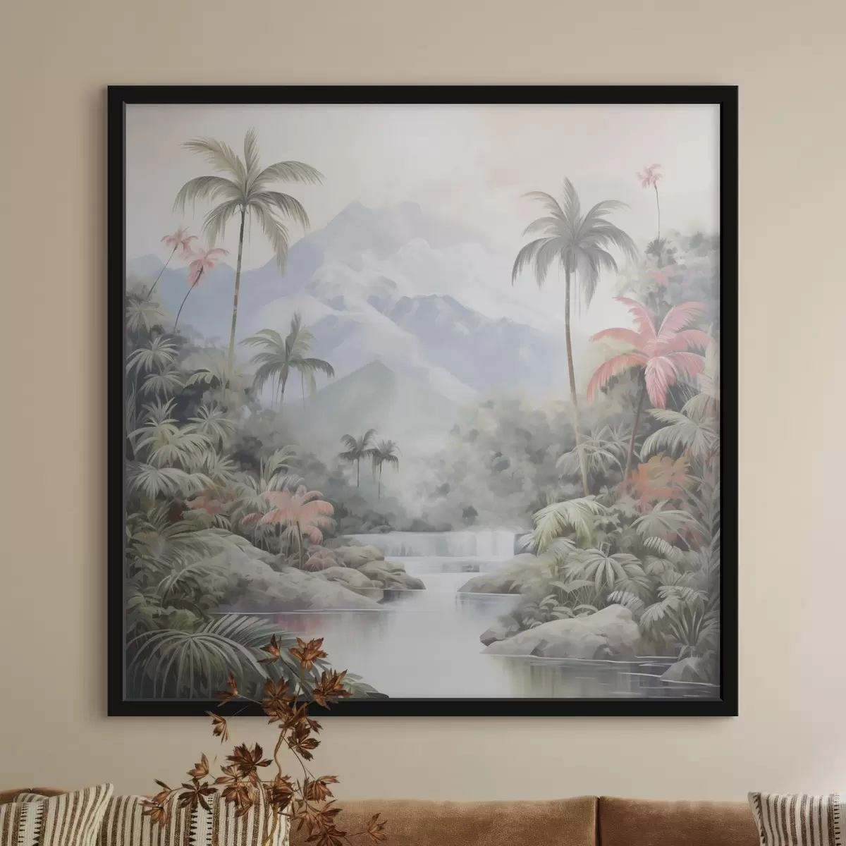 Poster Río en bosque tropical frente a las montañas f45913