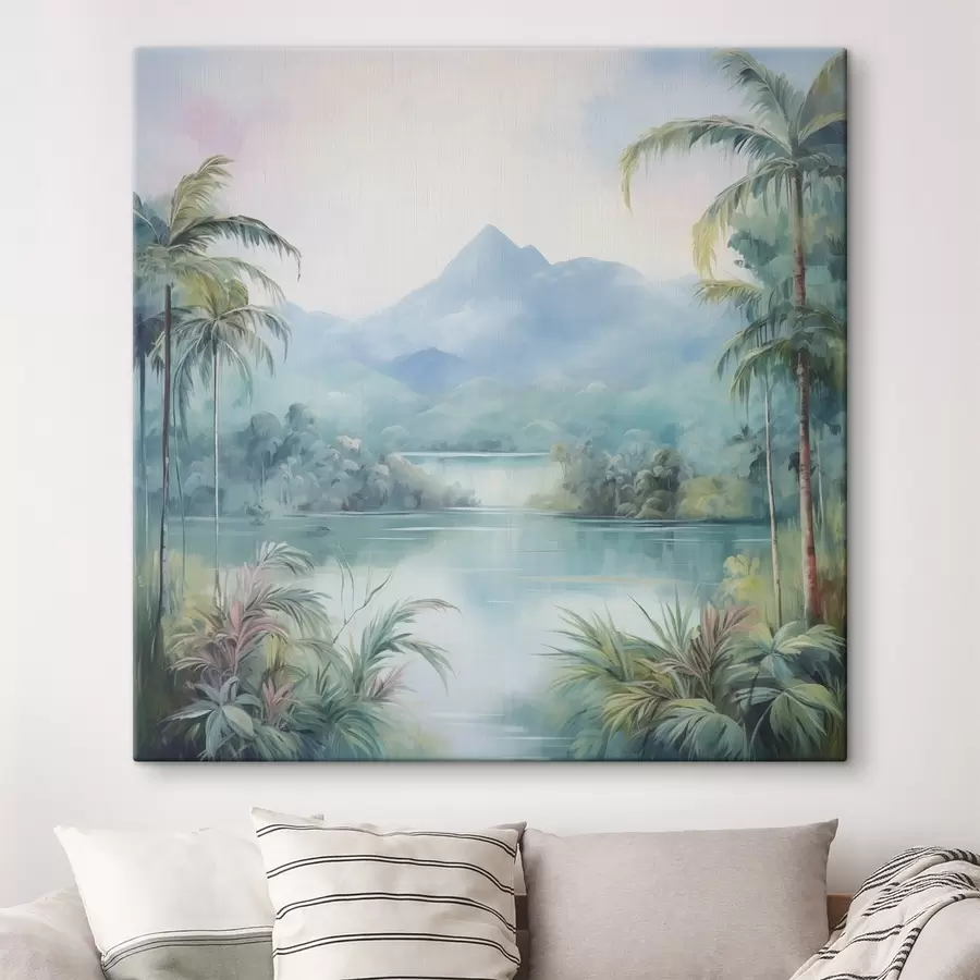 murales de pared Río en la selva frente a la montaña s45912