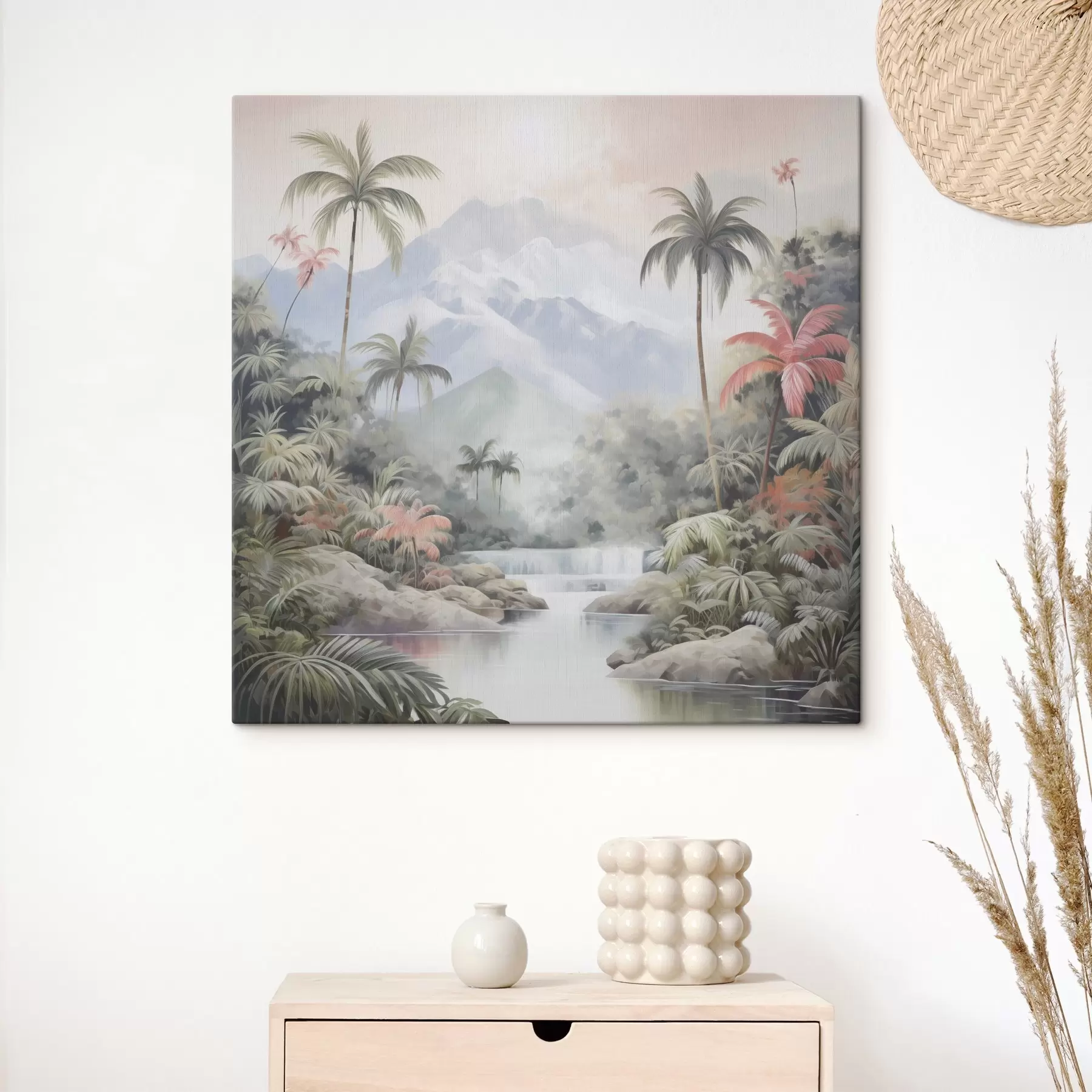 murales de pared Río en bosque tropical frente a las montañas s45913