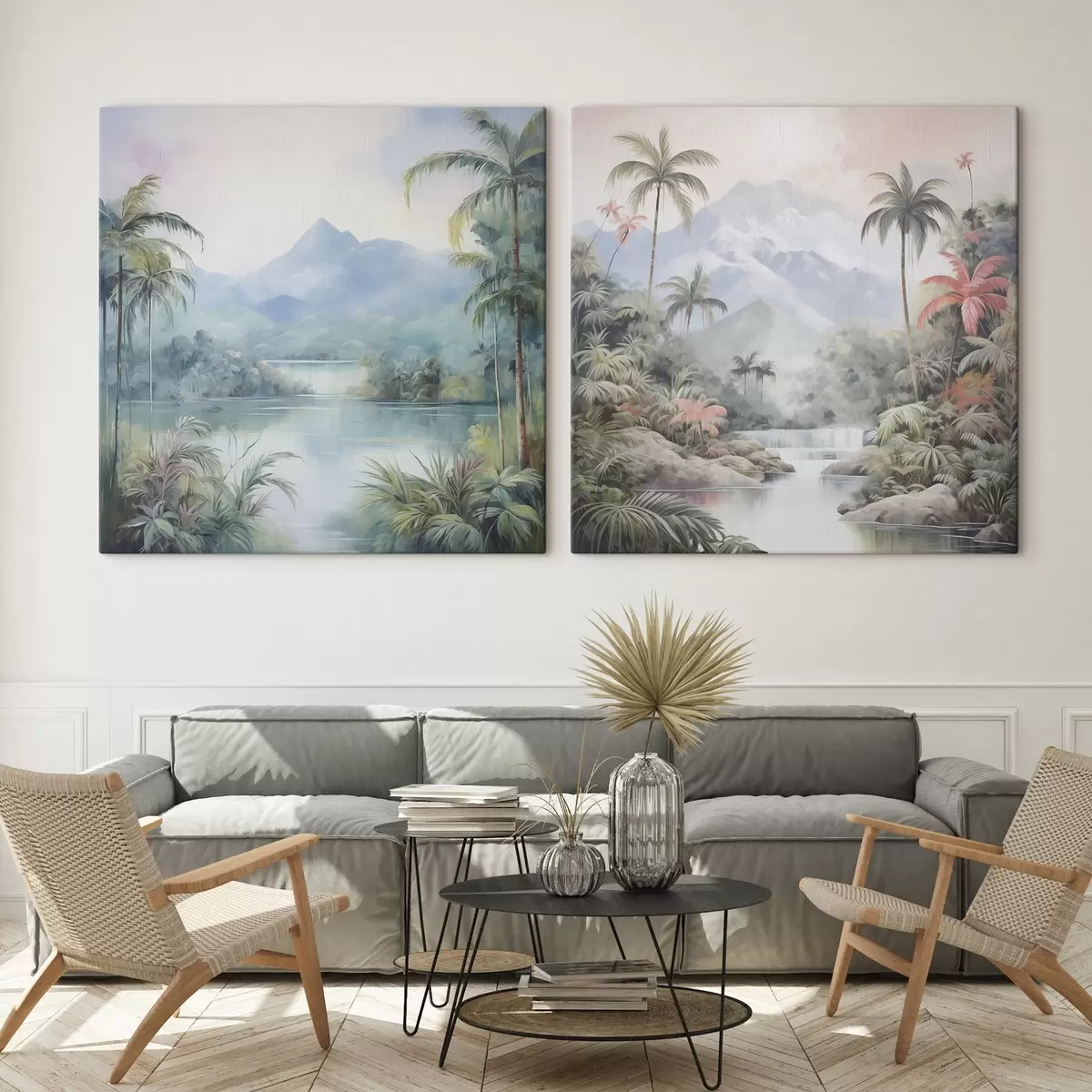 murales de pared Río en la selva frente a la montaña m00751