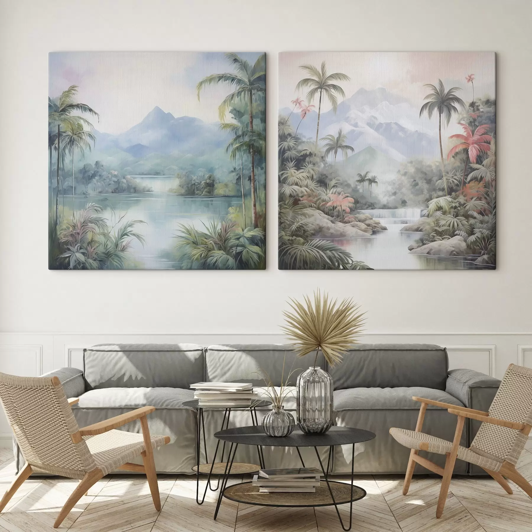 murales de pared Río en la selva frente a la montaña m00751