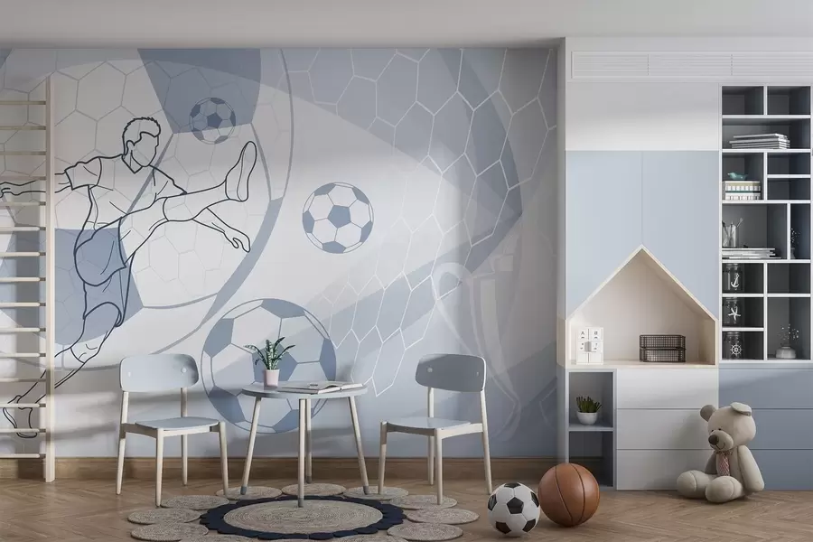 murales de pared Jugador de fútbol y balones w04601