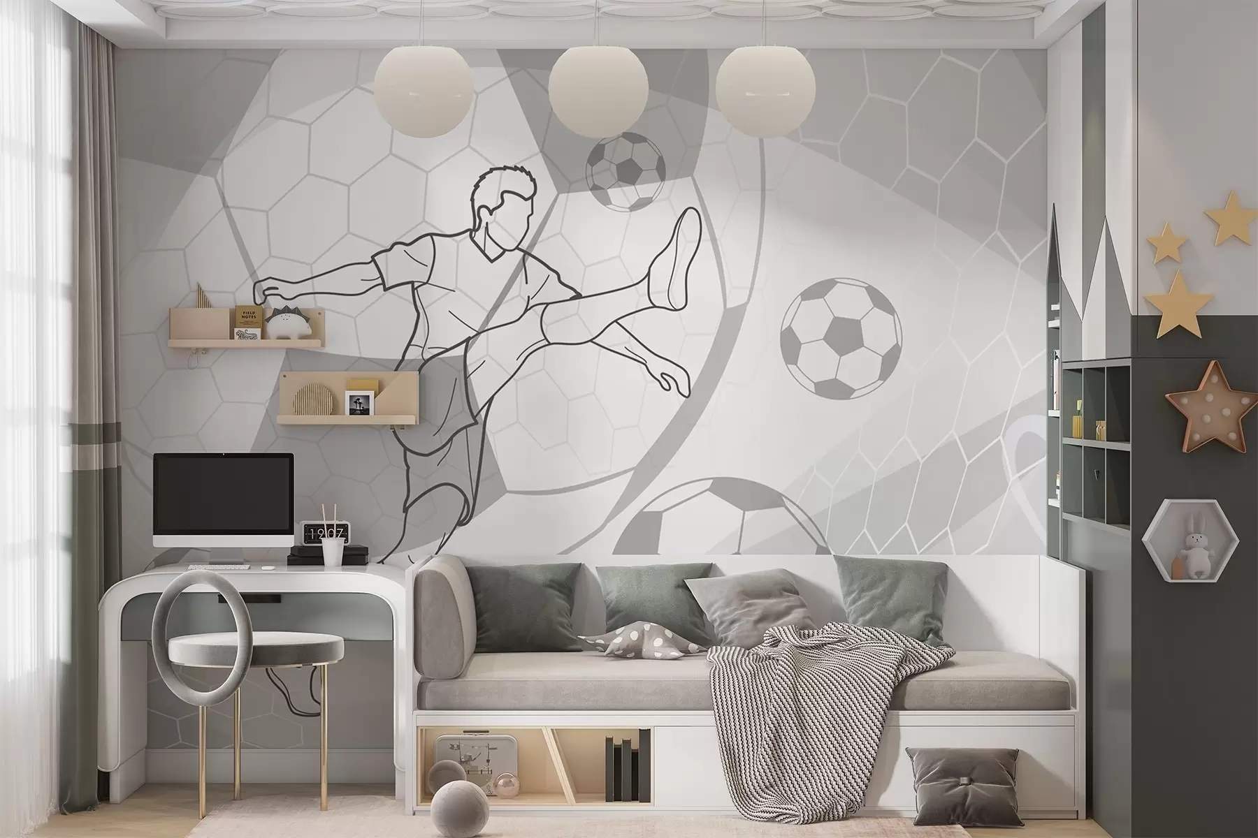 murales de pared Jugador de fútbol y balones w04601v1