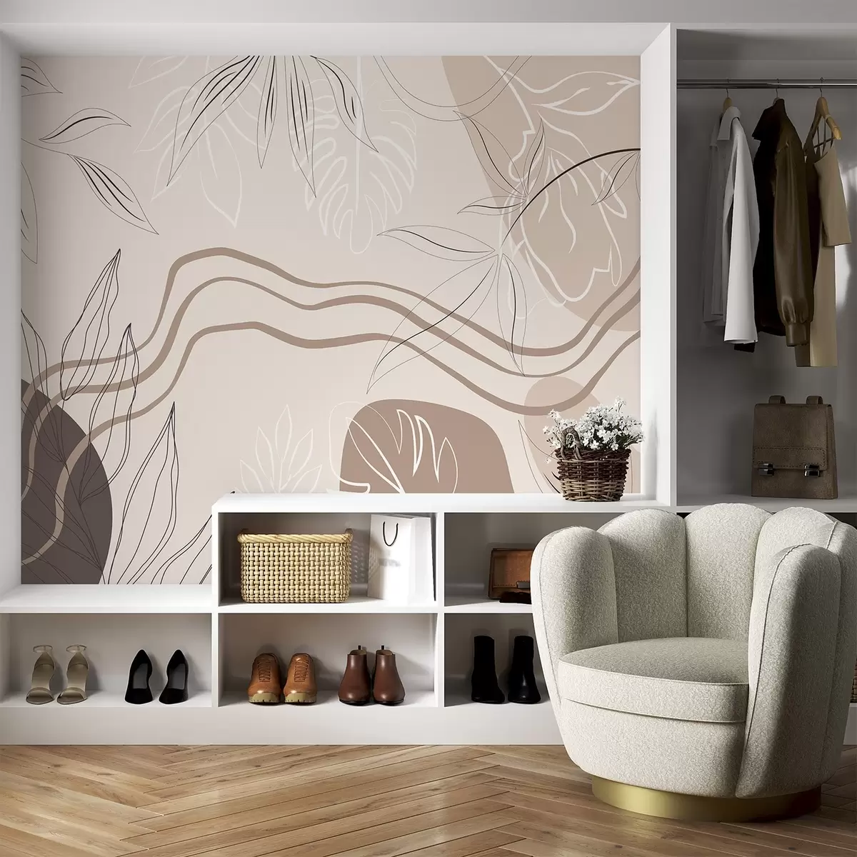 murales de pared Resumen con hojas w04604