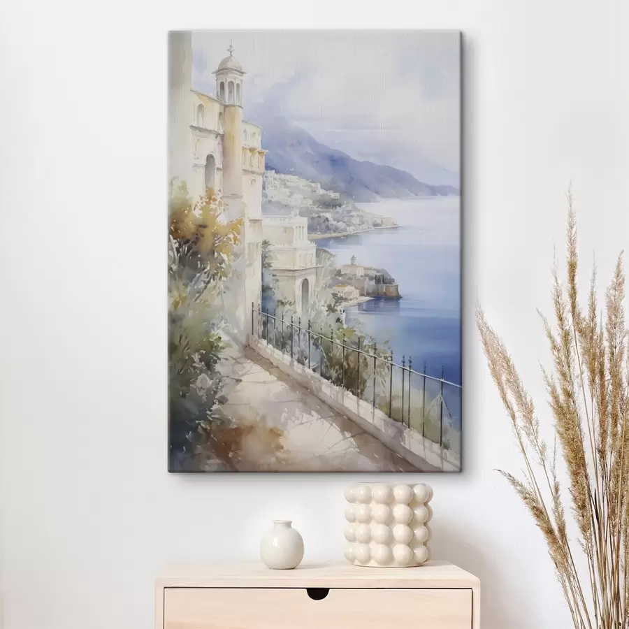 murales de pared Bahía cerca de la ciudad imitación de acuarela s45979