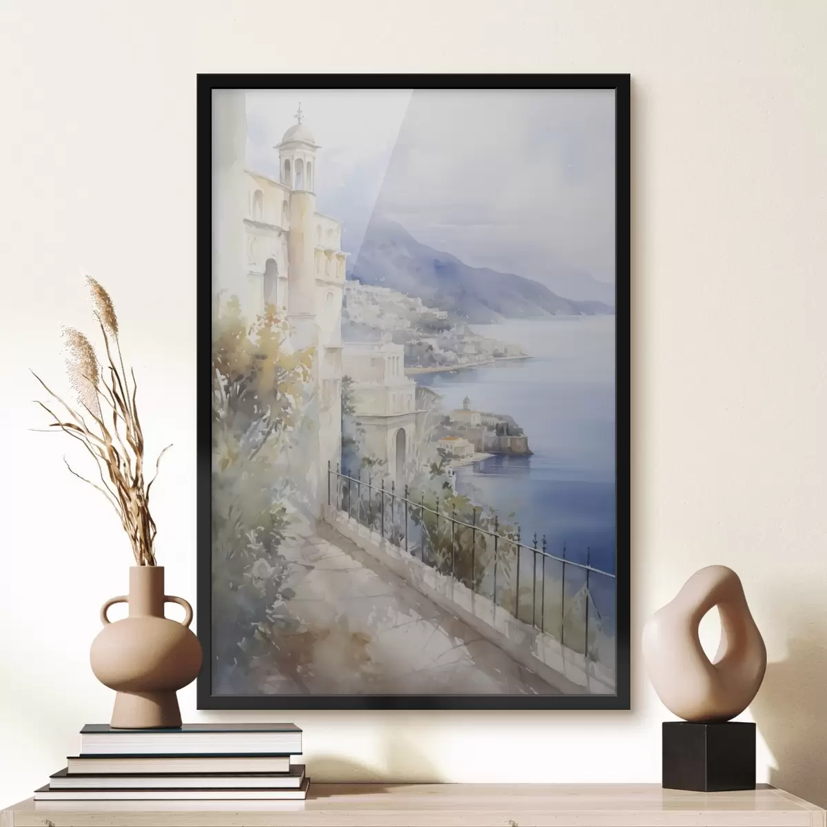 Poster Bahía cerca de la ciudad imitación de acuarela f45979