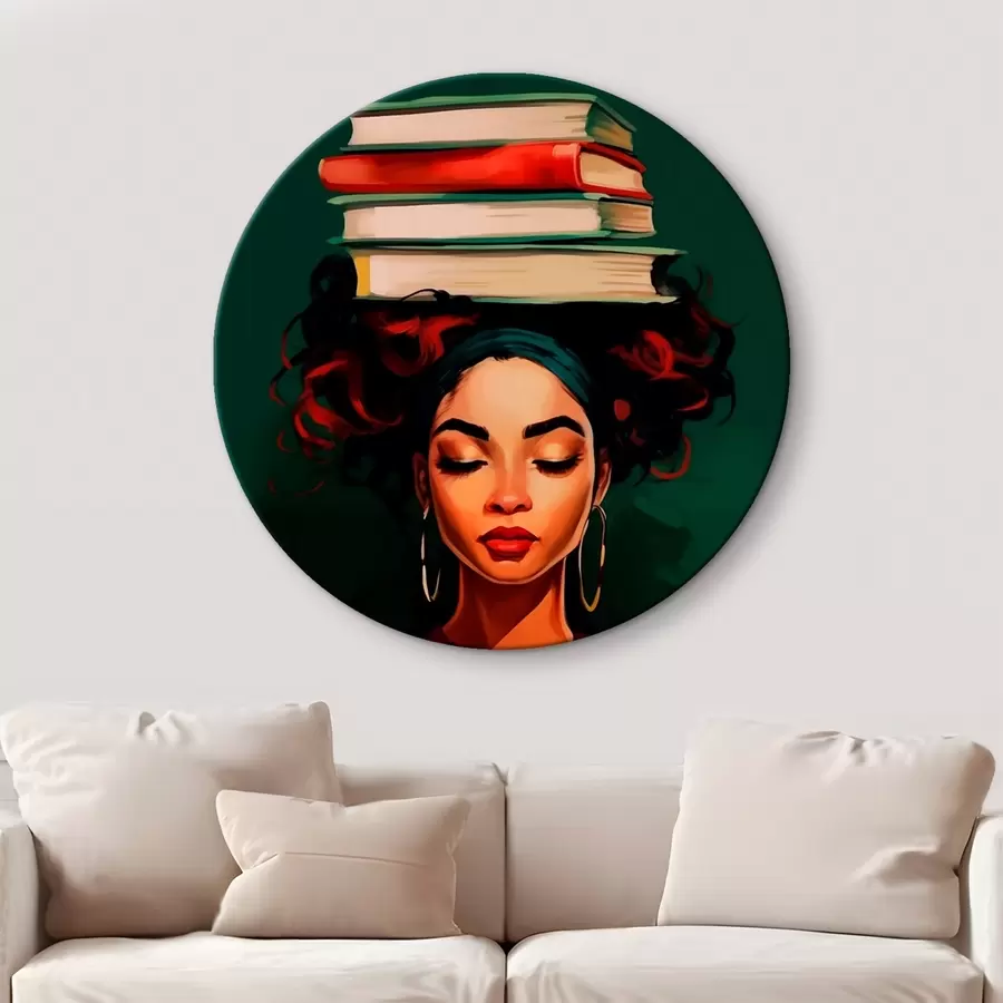 murales de pared Mujer con libros en la cabeza r45952