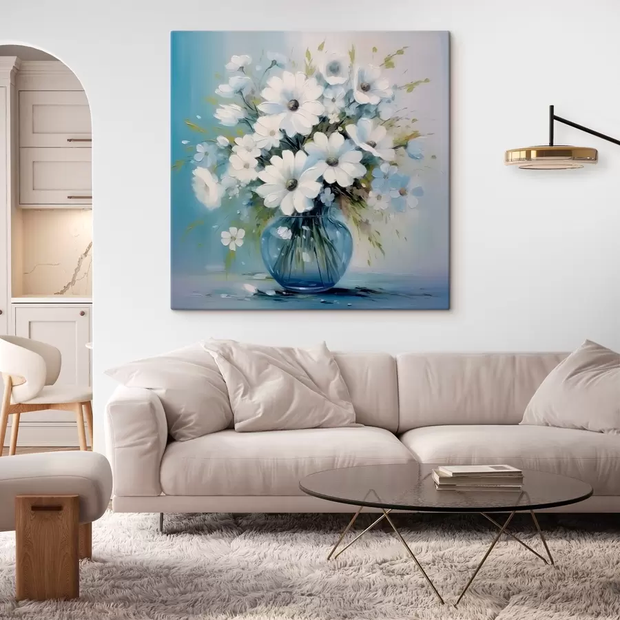 murales de pared Ramo de margaritas en un jarrón azul s45959