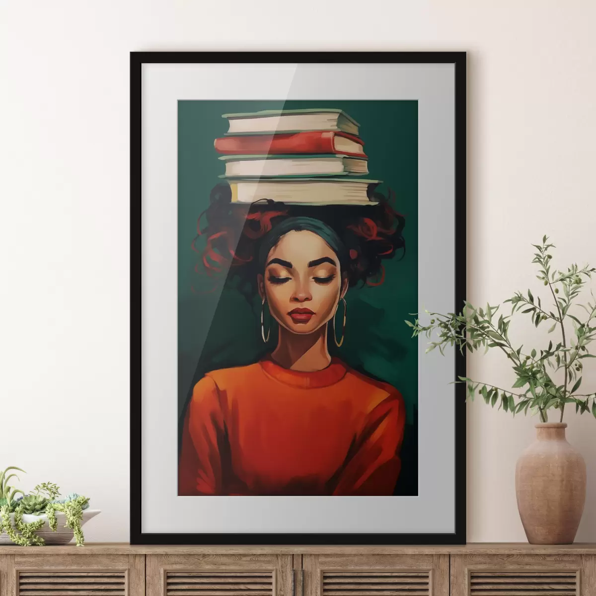 Poster Mujer con libros en la cabeza f45952