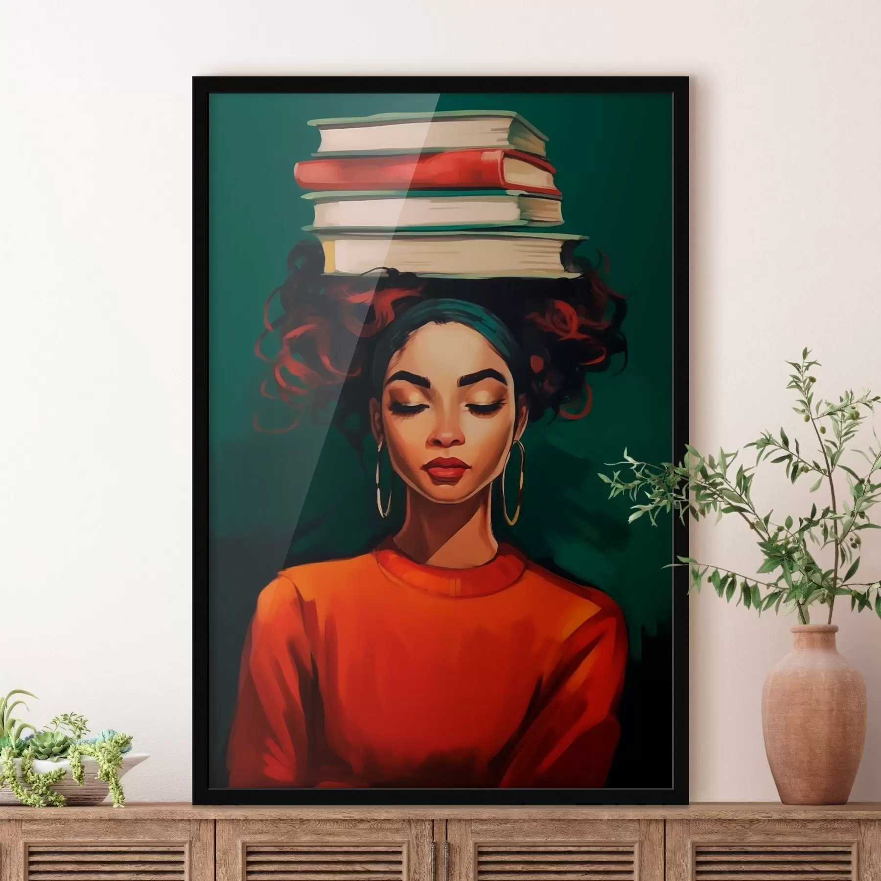 murales de pared Mujer con libros en la cabeza f45952
