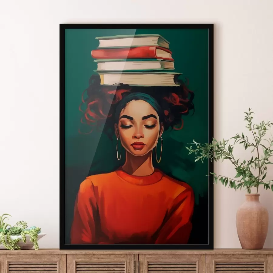 murales de pared Mujer con libros en la cabeza f45952